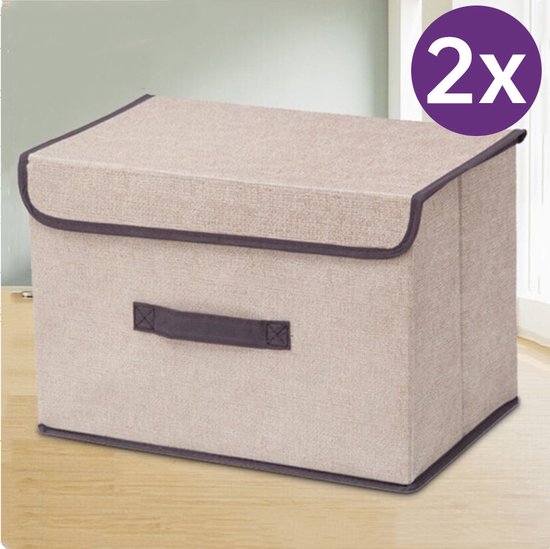 2x Opvouwbare opbergbox beige 37x24x24 cm, stevig materiaal