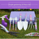 10-delige Tuingereedschapset met Paarse Bloemenprint