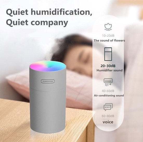 Draagbare luchtbevochtiger USB 300ml - Stil 20-30dB, RGB