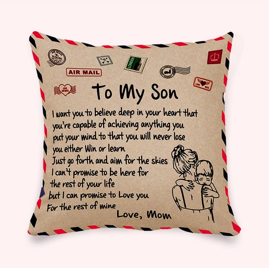 TDR - Sierkussensloop - 45x45 cm  - leuk als cadeau voor moeder naar zoon -  "To my son"