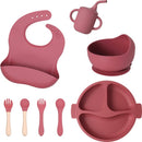 8 delig Complete Baby Eetserviesset voor Baby's van 3 Maanden en Ouder-bordeaux rood