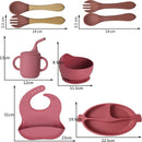 8 delig Complete Baby Eetserviesset voor Baby's van 3 Maanden en Ouder-bordeaux rood