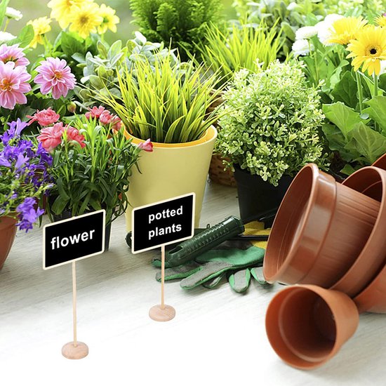 20 stuks Uniek Krijtbord op Houten Standaard- Compacte en Stijlvolle Tafeldecoratie of Bloemenaccessoire – Herbruikbaar en Ideaal voor Thuis & Horeca 8*17cm
