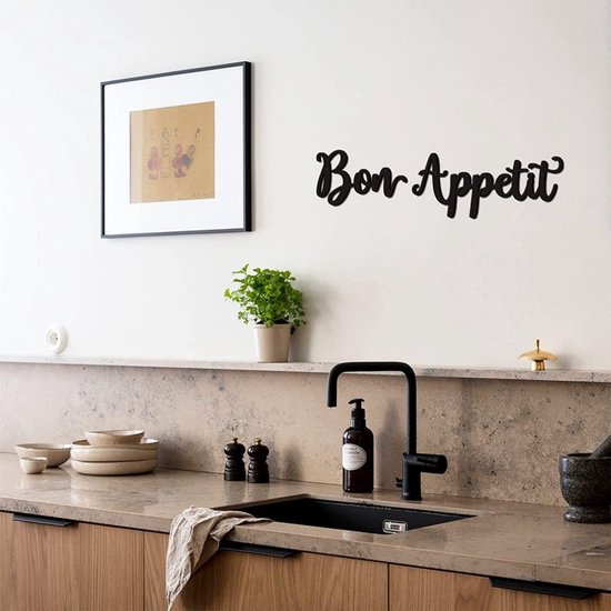 bon appetit 3D wandbord- muurdecoratie-Line art -metaal-zwart 36x15CM