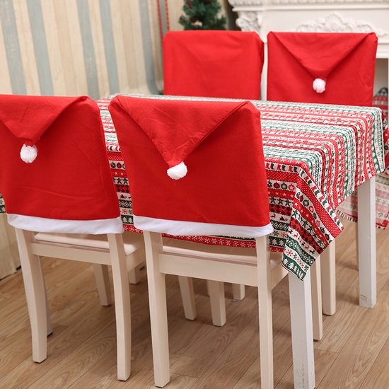 4stuks Kerst Stoelhoes in de Vorm van een Kerstmuts – Feestelijke Tafeldecoratie voor een Warme Kerstsfeer