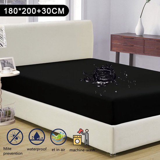 TDR-Tweepersoons Matrashoes - Ademend & Antibacterieel - Waterdicht - Bescherm uw matras tegen vloeistoffen & allergieën180x 200x30CM -zwart