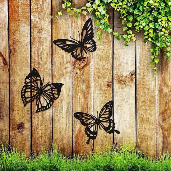Metalen Vlinder Wanddecoratie 3-pack – Modern Zwart – Binnen & Buiten – 3D Effect – Uniek Design