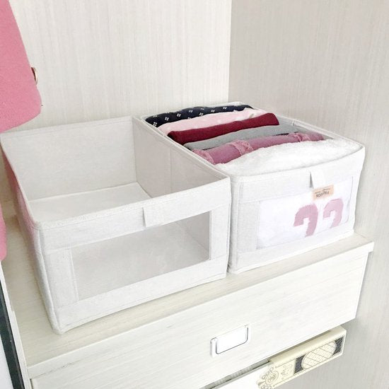 2 Opvouwbare Kleding Opbergdozen met Kijkvenster - Beige