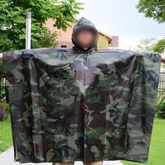 PVC Regenponcho voor outdoor fietsen en bergbeklimmen - Amerikaanse Jungle Camouflage -(One Size)