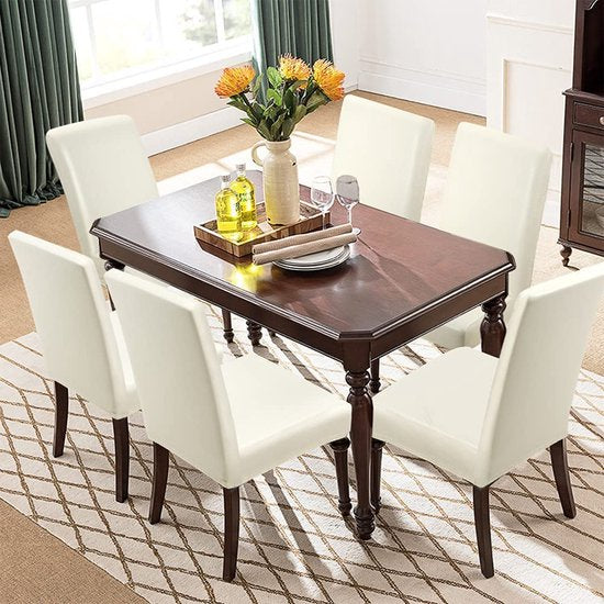 2 Stuks Stoelhoezen Eetkamerstoelen Stretch- imitatie leer-Waterdicht--cream