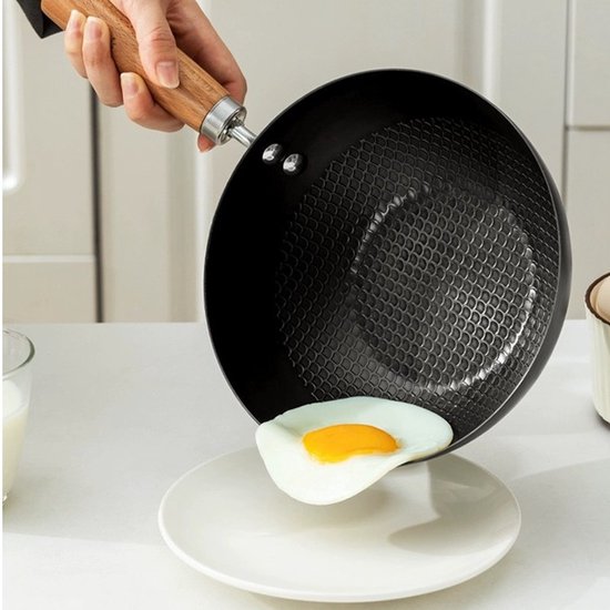 Merkloos 20cm Smeedijzeren Wokpan, Visgraat Non-Stick