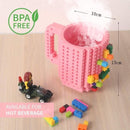 Build on Brick Mug - licht roze - 350 ml - bouw je eigen mok met bouwsteentjes - BPA vrije drinkbeker cadeau voor kinderen of volwassenen - koffie thee limonade of andere dranken - pennenbeker - creatief accessoire voor op bureau