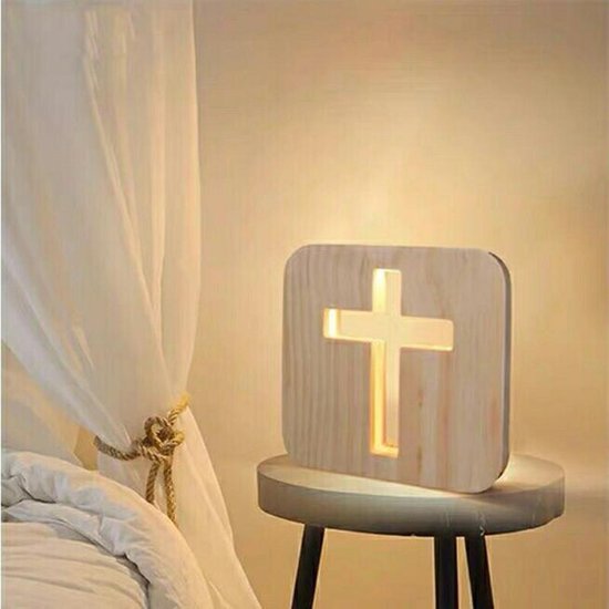 LED Tafellamp 19cm - Houten Kruisfiguur - One Touch