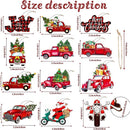 24-delige Houten Kerstdecoratieset - Nostalgische Rode Vrachtwagens met Feestelijke Details-Unieke Hangdecoratie voor Kerstboom en Cadeaus