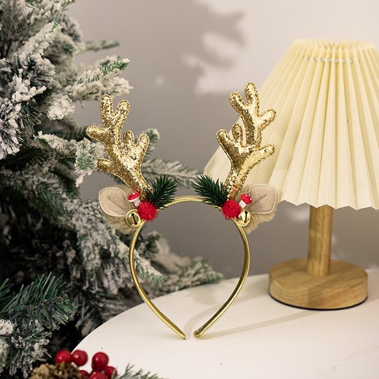2-delige Rendiergewei Haarband – Glitter Rood & Goud