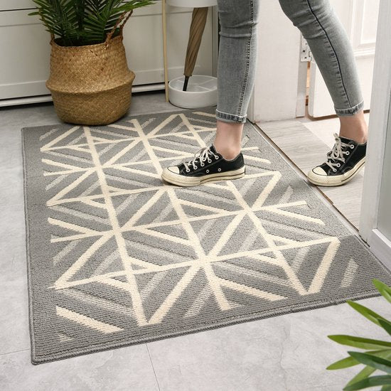 Antislip Deurmat - Geometrisch Patroon - Absorberend en Wasbaar - Ideaal voor Binnen 60X90CM-grijs