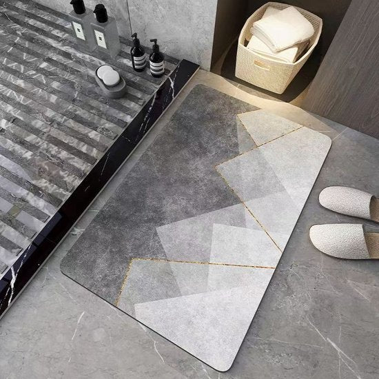 Luxueuze Antislip Badmat – Waterabsorberend & Snel Droog – Stijlvol Geometrisch Design – Veilig en Comfortabel – 60x90cm – Donkergrijs