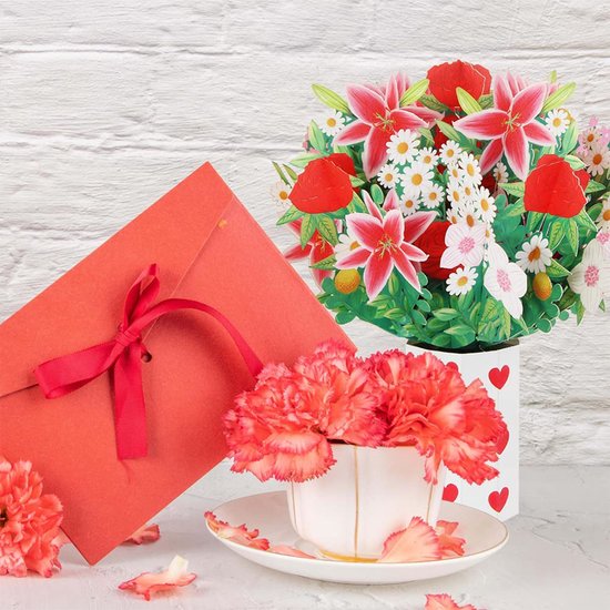Betoverende 3D Pop-up Bloemenkaart - Een Magische Bloemenpracht-Compleet met Boodschapskaartje