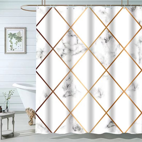 Unikorf Waterdicht Douchegordijn 180x200 Wit Kiezelpatroon