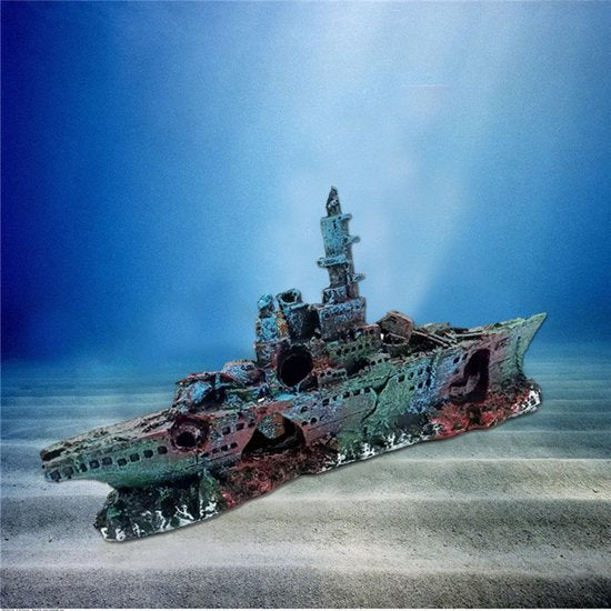 Aquarium decoratie Slagschip 2 Realistische hars ornamenten