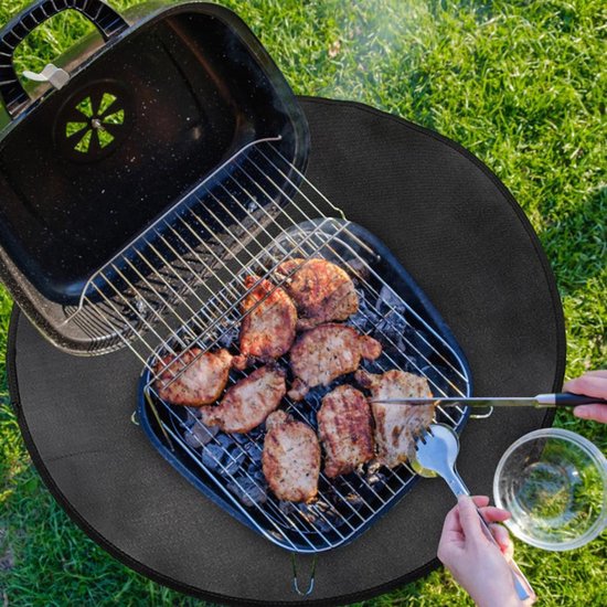 TDR - Tuin vloermat - Ideale mat voor onder de barbecue - Beschermt je terrastegels of gazon tegen hete kolen en vetvlekken - Rond 36 inch - Zwart
