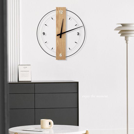 Luxe Stille Wandklok Ø40cm - Modern Hout & Acryl