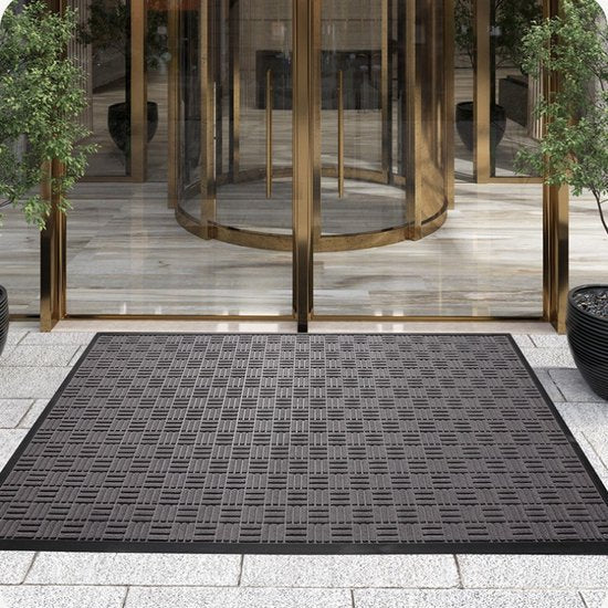 Geruit antislip deurmat droogloopmat 60x90 cm donkergrijs