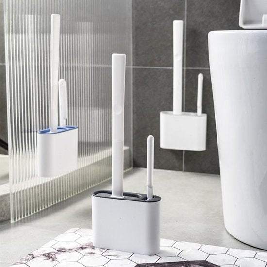 2x Antibacteriële Siliconen WC-borstel Set - Donkergrijs