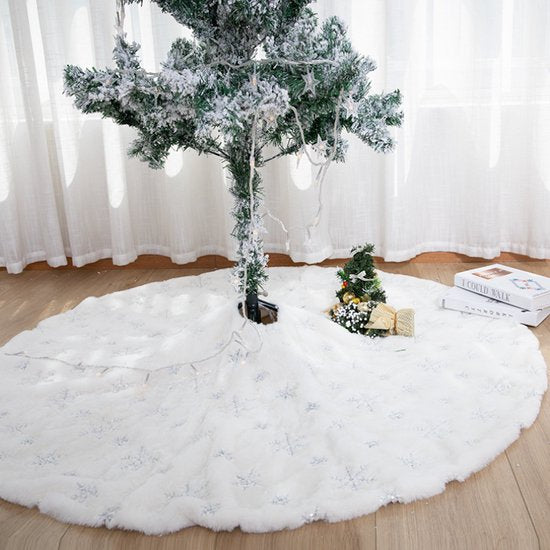 Duurzame Geborduurde Kerstboom Rok - 122cm, Wit/Zilver