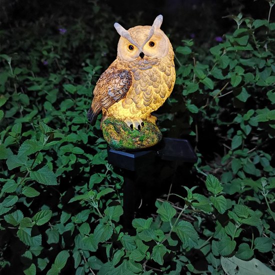 Bruine Uilenlamp op Zonne-energie voor Buiten 13,5*7*43cm