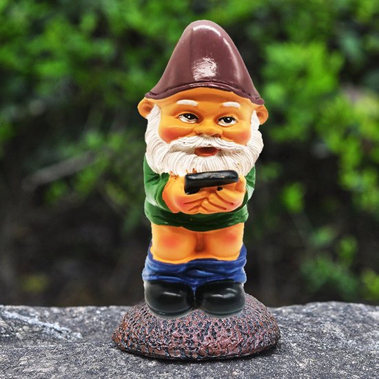 Grappige Kabouter Tuinornamenten-Kabouter op het Toilet met Mobiele Telefoon 5*7*12,5cm