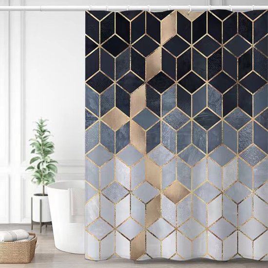 Unikorf Douchegordijn 180x200 grijs marmerpatroon