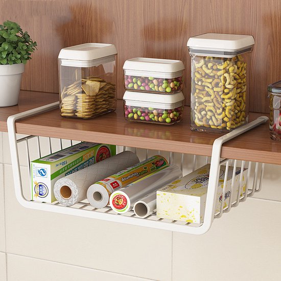 2stuks Multifunctionele Hangmand - Extra Opbergruimte voor Onder Planken 40*23*13.5cm-wit