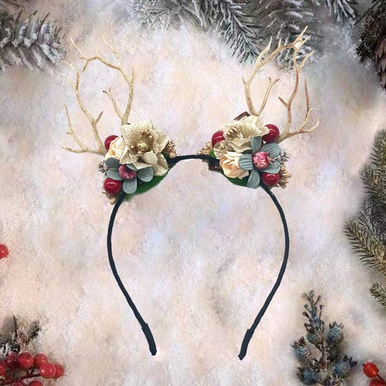 Prachtige Handgemaakte kerst Haarband met Bloemen- en Bessenboomtakken - Perfect voor Feestelijke Gelegenheden