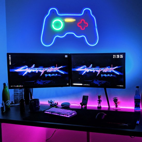 LED Neon Wandlamp Gamecontroller USB Dimbaar 38x25 cm