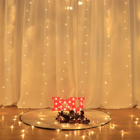 LED Lichtgordijn Sfeerverlichting - Kerstverlichting - USB - Incl. Afstandsbediening - 3X3 Meter - Warm Wit - Sfeerverlichting voor Binnen en Buiten - 300 LEDs