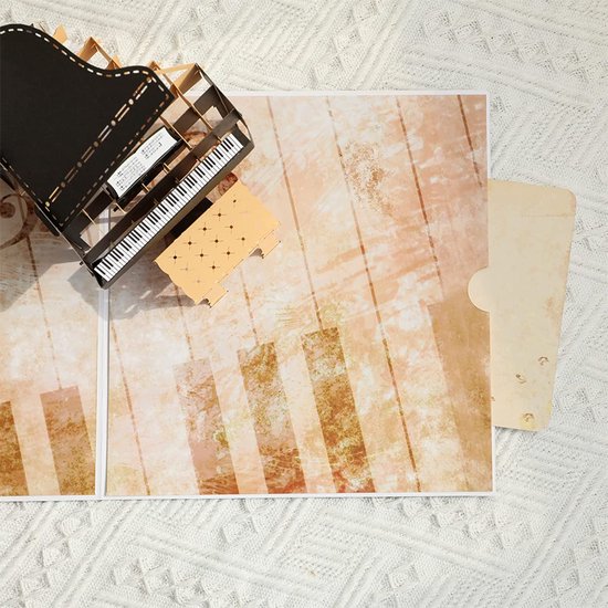 Grote 3D wenskaart piano, incl. envelop voor muziekfans