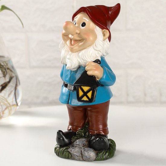 Betoverend Tuinkabouterbeeld Met Sierlijke Lantaarn- Prachtige Tuindecoratie-9*8*20cm