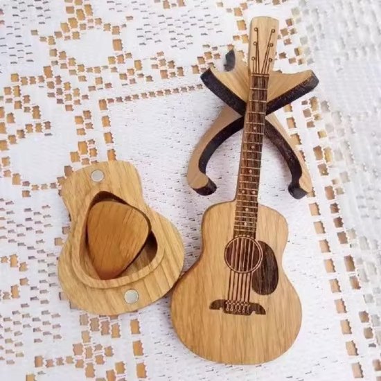 Houten Gitaar Plectrumdoos – Uniek Cadeau voor Gitaristen –