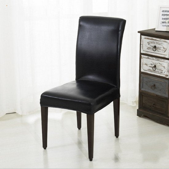 2 Stuks Stoelhoezen Eetkamerstoelen Stretch- imitatie leer-Waterdicht- Zwart