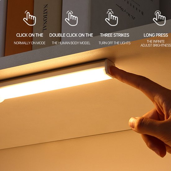 Xtraworks - LED Kastverlichting met bewegingssensor- Keukenverlichting onderbouw zilver (wit licht)-USB oplaadbaar- 30CM