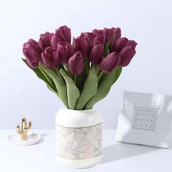 Merkloos 10 stuks Kunsttulp - Realistisch, Duurzaam, Paars