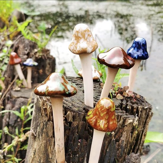 Unikorf Keramische paddenstoelen Set4 Geel/Rood/Groen/Blauw