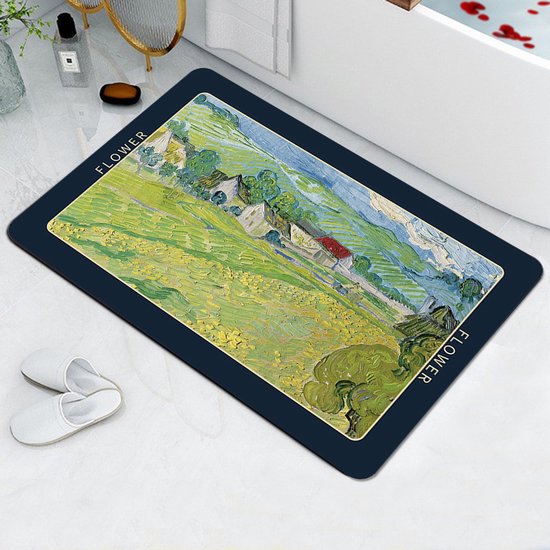 Kunstzinnige Antislip Badmat - Vincent van Gogh's "Les Vessenots à Auvers" - Luxe Siliconen Diatomeeënaarde Mat - 39,5x59 cm