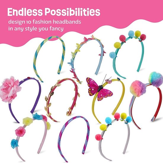 DIY Haarband Knutselset voor Kinderen – Complete Creatieve Haaraccessoire Set – Maak 10 Unieke Haarbanden – Cadeau voor Meisjes – 50+ Onderdelen