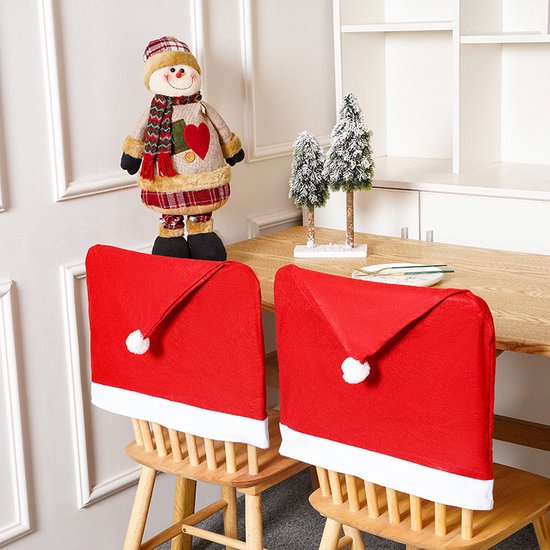 4stuks Kerst Stoelhoes in de Vorm van een Kerstmuts – Feestelijke Tafeldecoratie voor een Warme Kerstsfeer
