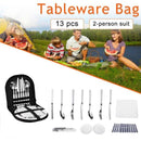 TDR- Picknick set - kamperen set - camping servies - voor 2 personen ( 2x mes, vork en lepel, 2 borden, kurkentrekker, placemat, snijplank)