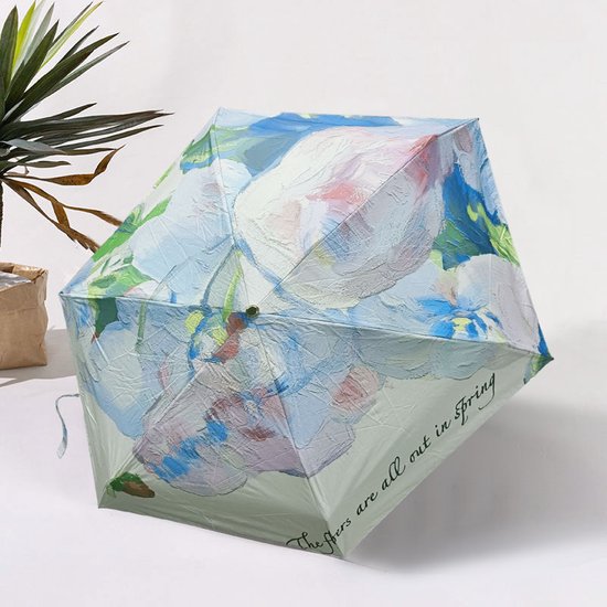 Opvouwbare Paraplu met Witte Rozen Schilderij - Zonbescherming Anti-UV UPF50+ - Windproof - Compact en Draagbaar - Lichtgewicht - Duurzaam Ø102cm