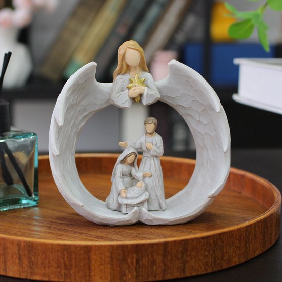 Merkloos Hars Beeld: Heilige Familie & Engel, 10*4.2*10.3 cm