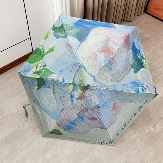 Opvouwbare Paraplu met Witte Rozen Schilderij - Zonbescherming Anti-UV UPF50+ - Windproof - Compact en Draagbaar - Lichtgewicht - Duurzaam Ø102cm